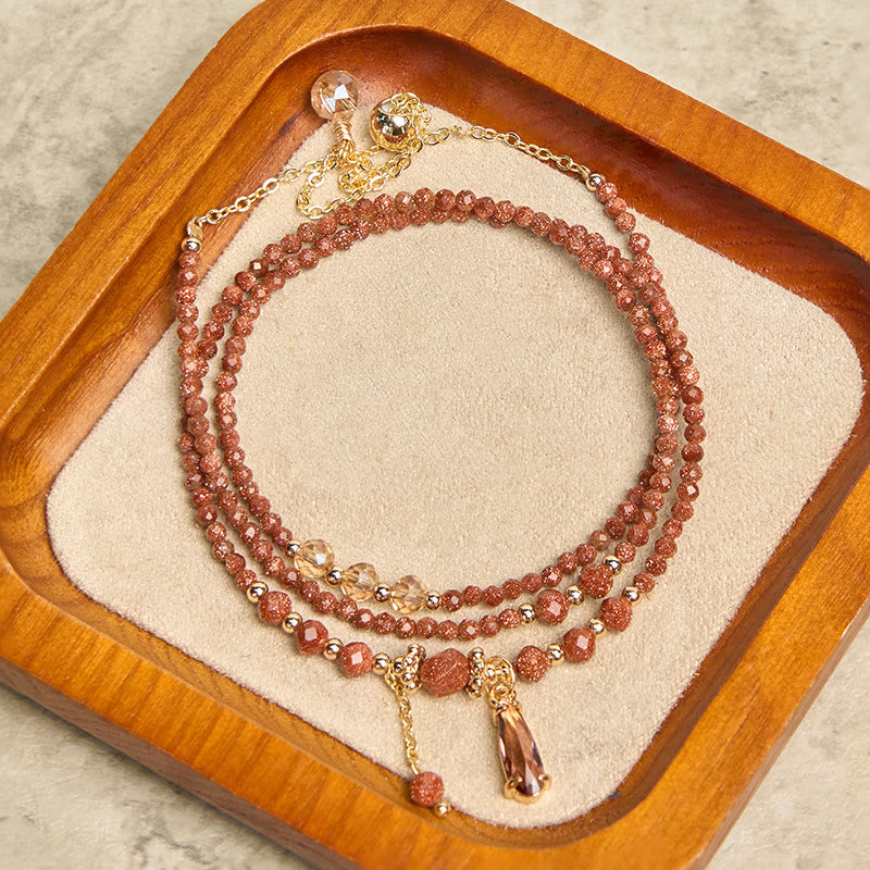 Bracciale multistrato positivo con perline di pietra d'oro naturale da 2 mm Buddha Stones