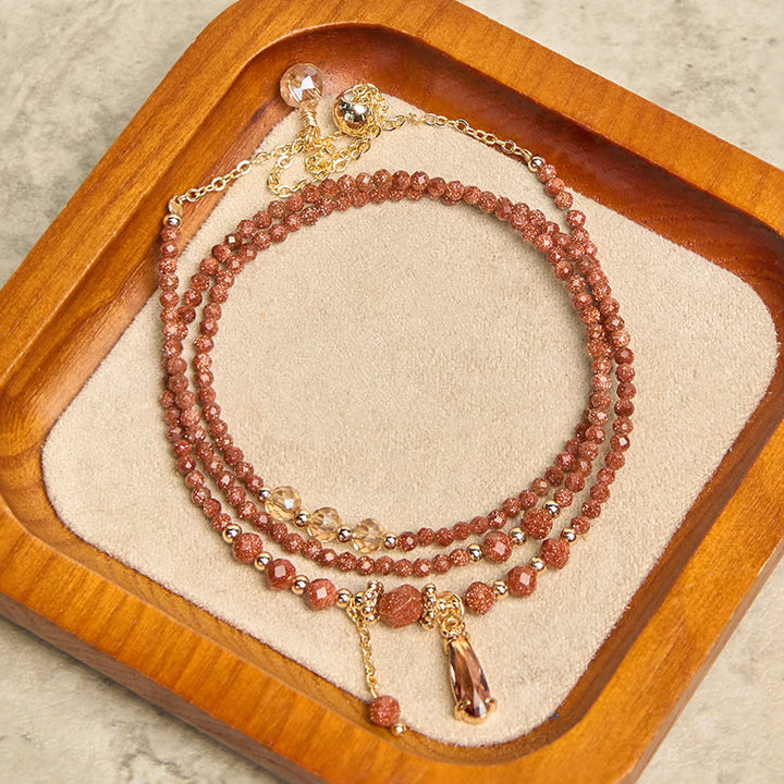 Bracciale multistrato positivo con perline di pietra d'oro naturale da 2 mm Buddha Stones