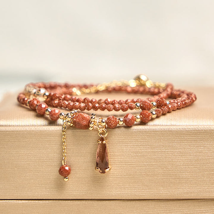 Bracciale multistrato positivo con perline di pietra d'oro naturale da 2 mm Buddha Stones