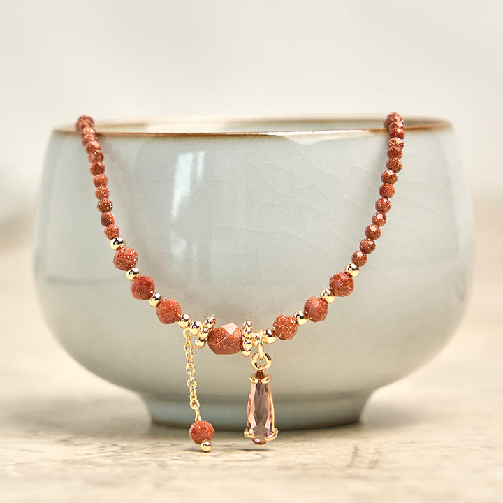 Bracciale multistrato positivo con perline di pietra d'oro naturale da 2 mm Buddha Stones