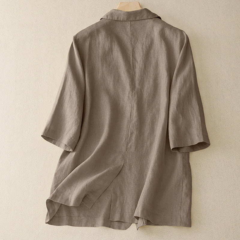 Giacca da abito da donna in cotone con bottoni, maniche a tre quarti e tasche, Buddha Stones - image 1