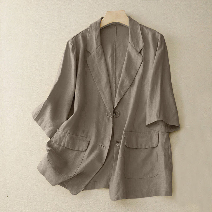 Giacca da abito da donna in cotone con bottoni, maniche a tre quarti e tasche, Buddha Stones - Abbronzatura - US8-10, UK/AU12-14, EU40-42 (2XL) - image 1