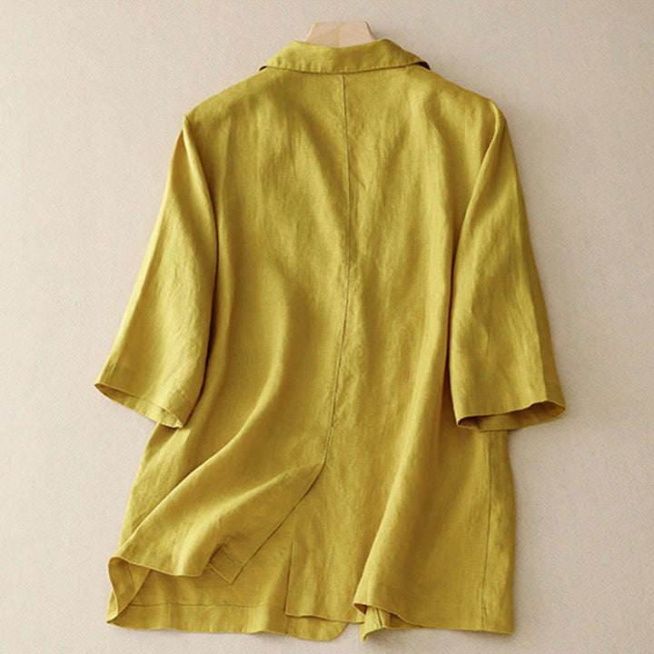 Giacca da abito da donna in cotone con bottoni, maniche a tre quarti e tasche, Buddha Stones - image 5