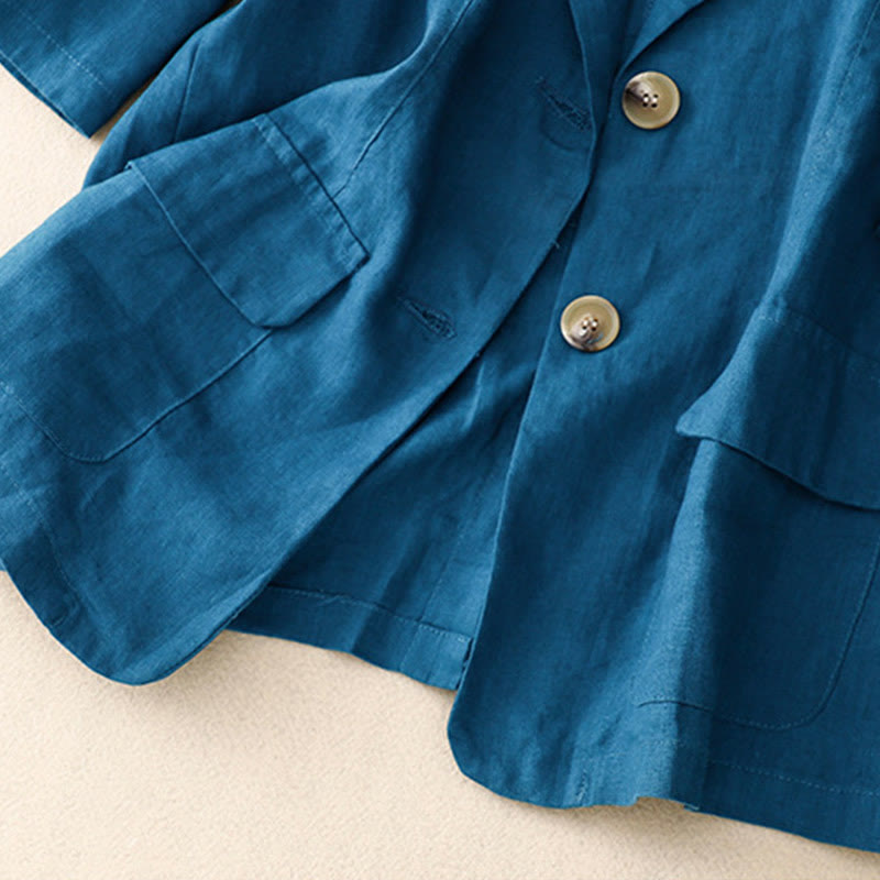 Giacca da abito da donna in cotone con bottoni, maniche a tre quarti e tasche, Buddha Stones - image 13