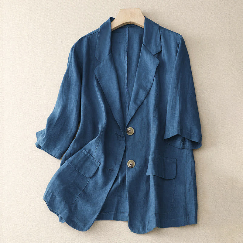Giacca da abito da donna in cotone con bottoni, maniche a tre quarti e tasche, Buddha Stones - SteelBlue - US8-10, UK/AU12-14, EU40-42 (2XL) - image 13