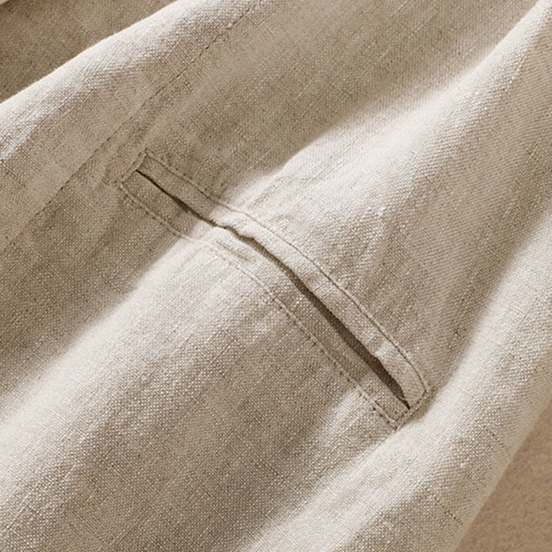 Camicia da donna a maniche lunghe con colletto rialzato in cotone e lino Buddha Stones tasche - image 12