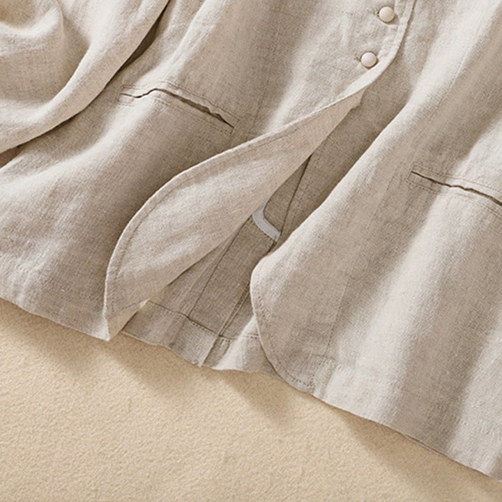 Camicia da donna a maniche lunghe con colletto rialzato in cotone e lino Buddha Stones tasche - image 2