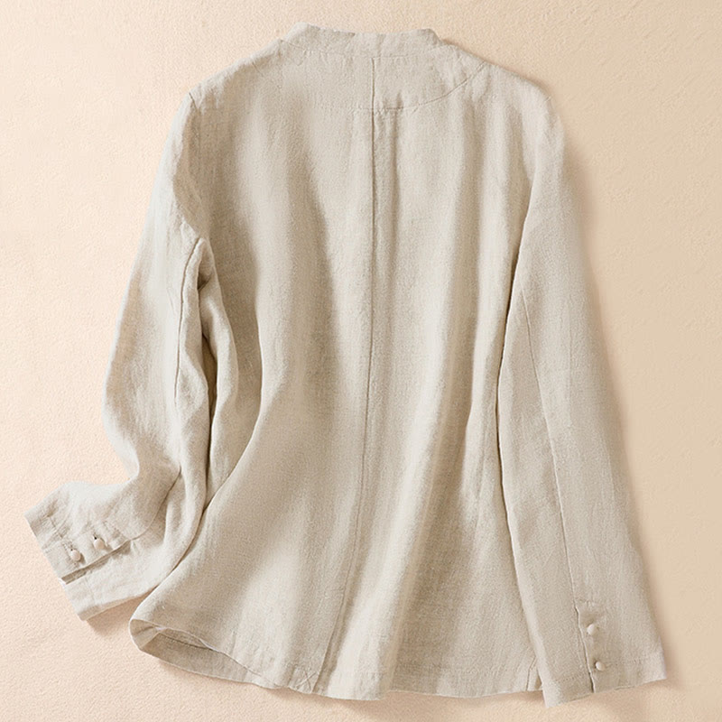 Camicia da donna a maniche lunghe con colletto alla coreana e tasche Buddha Stones - image 1