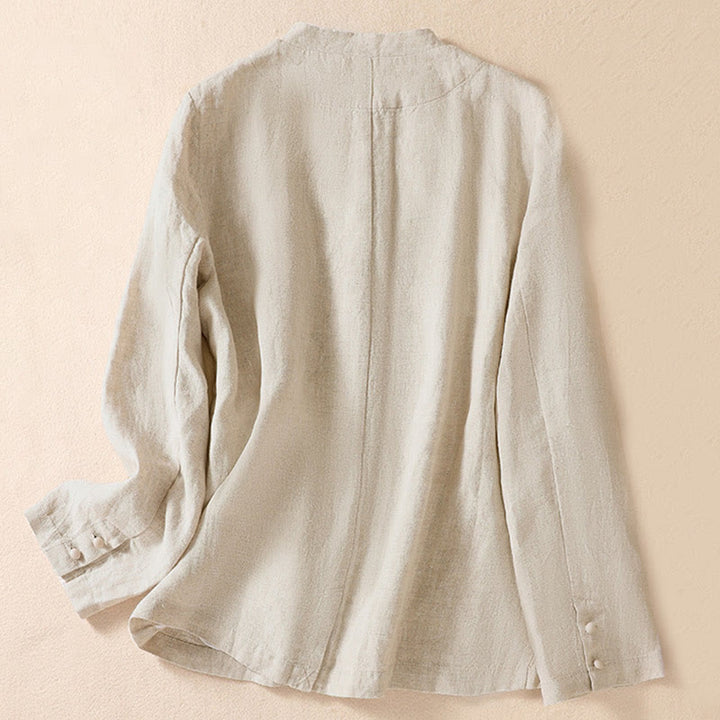 Camicia da donna a maniche lunghe con colletto alla coreana e tasche Buddha Stones - image 1
