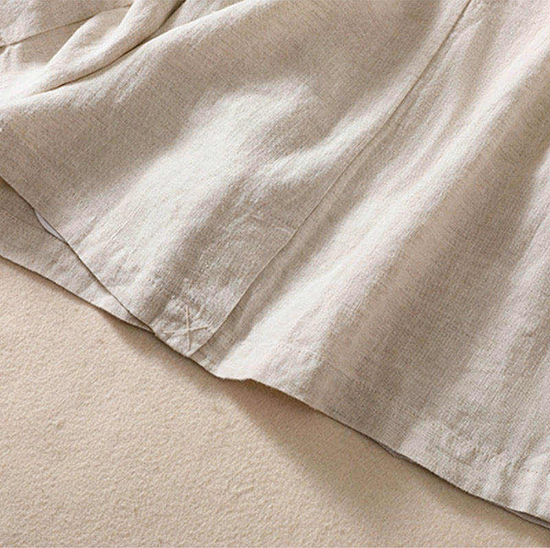 Camicia da donna a maniche lunghe con colletto rialzato in cotone e lino Buddha Stones tasche - image 9