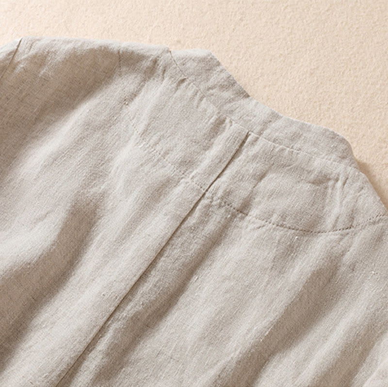 Camicia da donna a maniche lunghe con colletto rialzato in cotone e lino Buddha Stones tasche - image 4