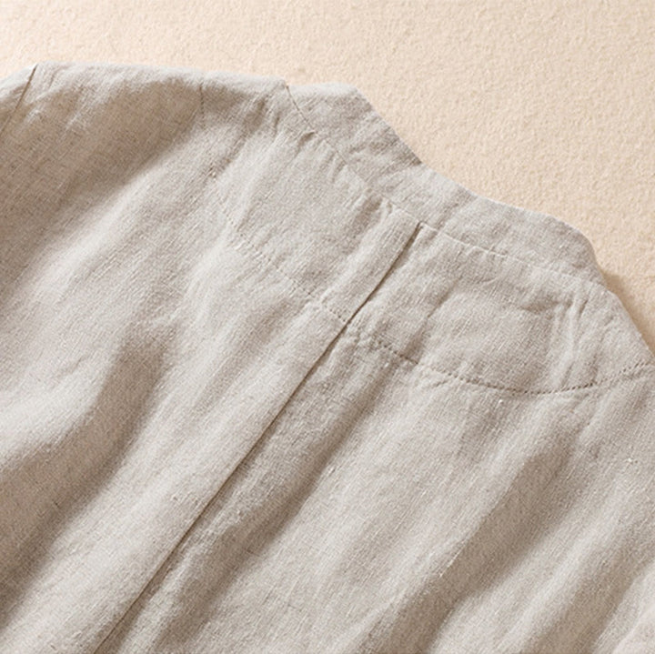 Camicia da donna a maniche lunghe con colletto rialzato in cotone e lino Buddha Stones tasche - image 4