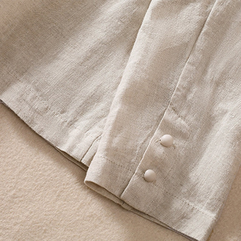 Camicia da donna a maniche lunghe con colletto rialzato in cotone e lino Buddha Stones tasche - image 11