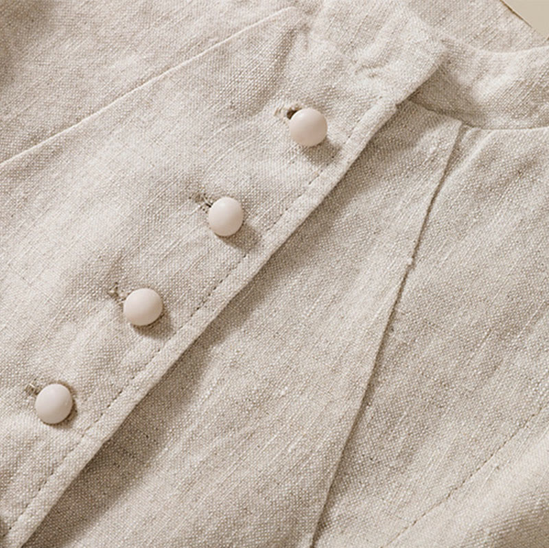 Camicia da donna a maniche lunghe con colletto rialzato in cotone e lino Buddha Stones tasche - image 10