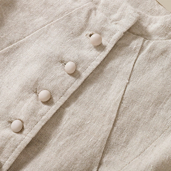 Camicia da donna a maniche lunghe con colletto rialzato in cotone e lino Buddha Stones tasche - image 10