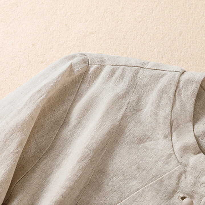 Camicia da donna a maniche lunghe con colletto rialzato in cotone e lino Buddha Stones tasche - image 6