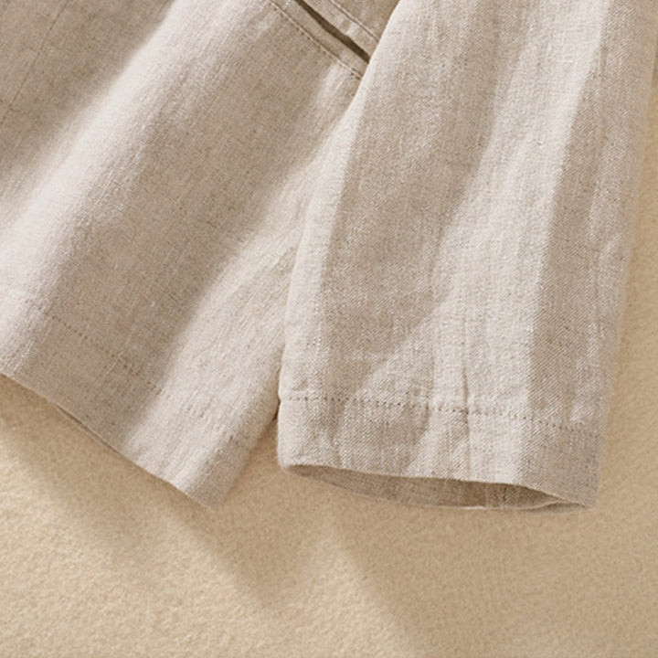 Camicia da donna a maniche lunghe con colletto rialzato in cotone e lino Buddha Stones tasche - image 3