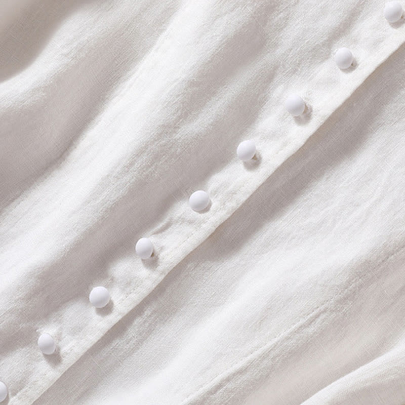 Camicia da donna a maniche lunghe con colletto rialzato in cotone e lino Buddha Stones tasche - image 21