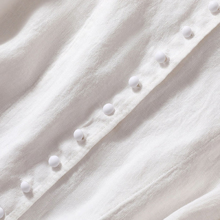 Camicia da donna a maniche lunghe con colletto rialzato in cotone e lino Buddha Stones tasche - image 21