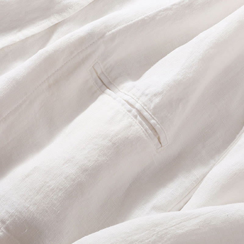 Camicia da donna a maniche lunghe con colletto rialzato in cotone e lino Buddha Stones tasche - image 18