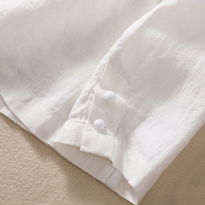 Camicia da donna a maniche lunghe con colletto rialzato in cotone e lino Buddha Stones tasche - image 16