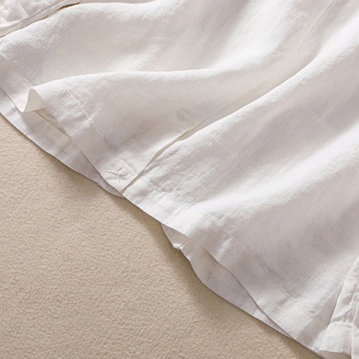 Camicia da donna a maniche lunghe con colletto rialzato in cotone e lino Buddha Stones tasche - image 17