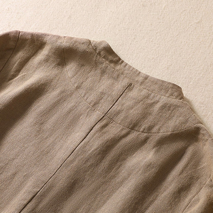 Camicia da donna a maniche lunghe con colletto rialzato in cotone e lino Buddha Stones tasche - image 25