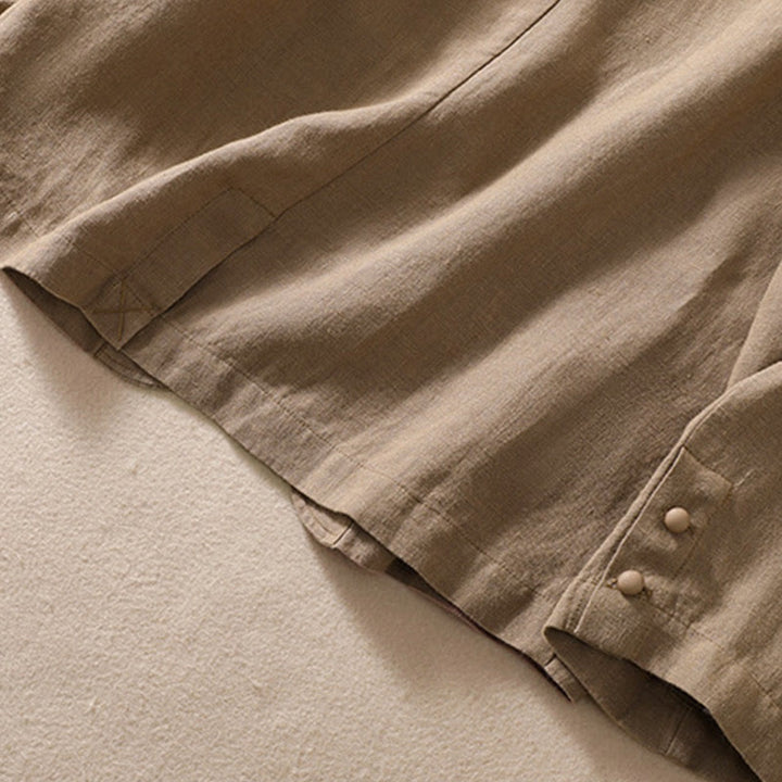 Camicia da donna a maniche lunghe con colletto rialzato in cotone e lino Buddha Stones tasche - image 24