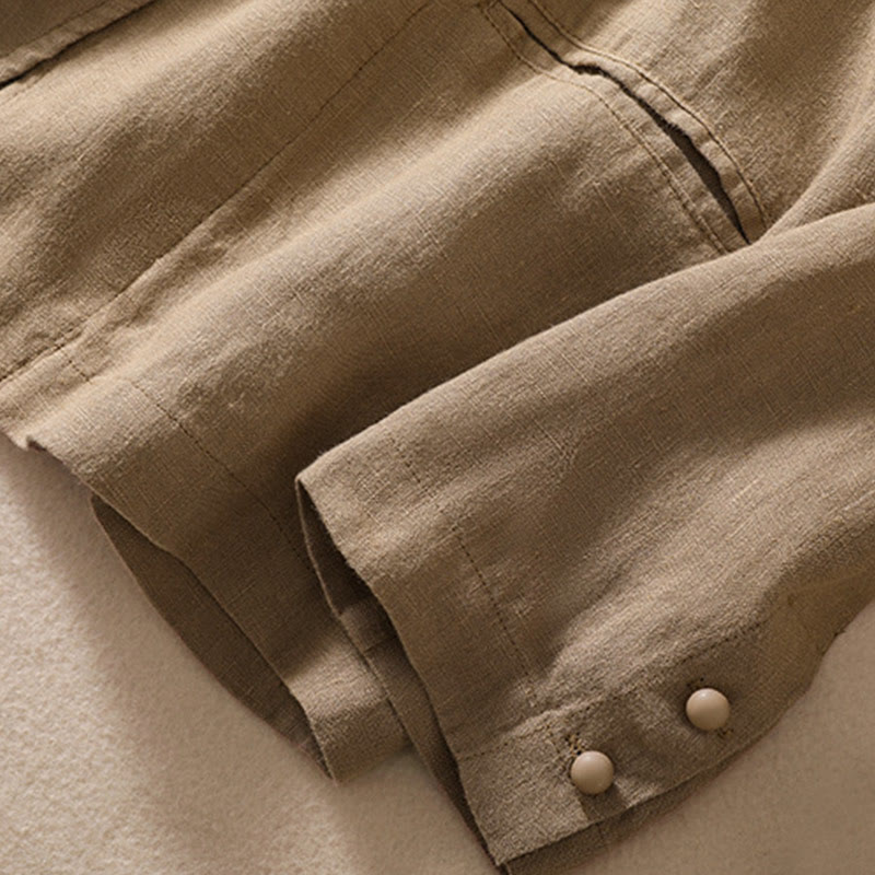 Camicia da donna a maniche lunghe con colletto rialzato in cotone e lino Buddha Stones tasche - image 29