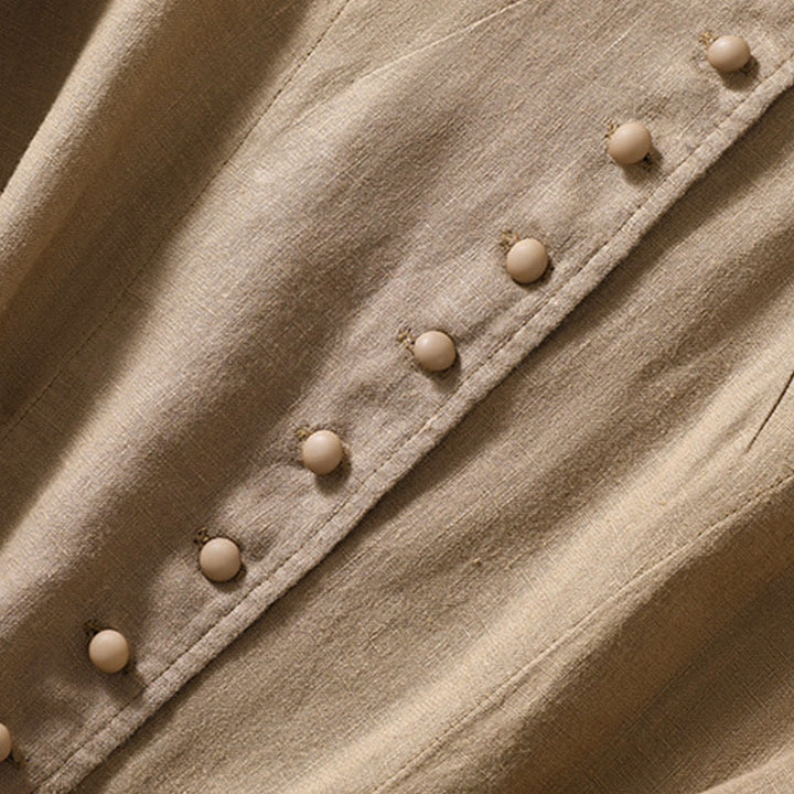 Camicia da donna a maniche lunghe con colletto rialzato in cotone e lino Buddha Stones tasche - image 27