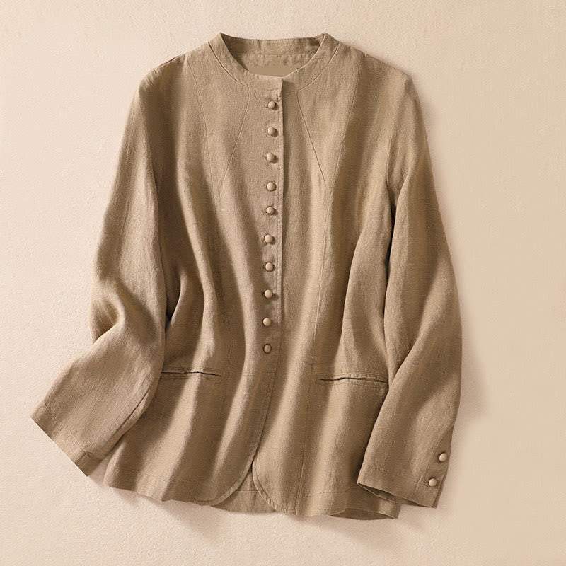 Camicia da donna a maniche lunghe con colletto alla coreana e tasche Buddha Stones - Tan - US8-10, UK/AU12-14, EU40-42 (2XL) - image 22