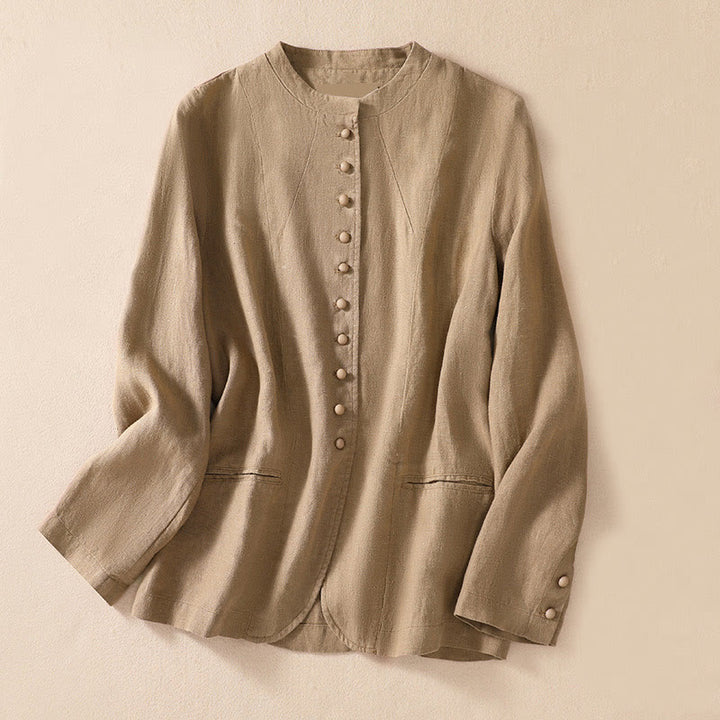 Camicia da donna a maniche lunghe con colletto alla coreana e tasche Buddha Stones - Tan - US8-10, UK/AU12-14, EU40-42 (2XL) - image 22