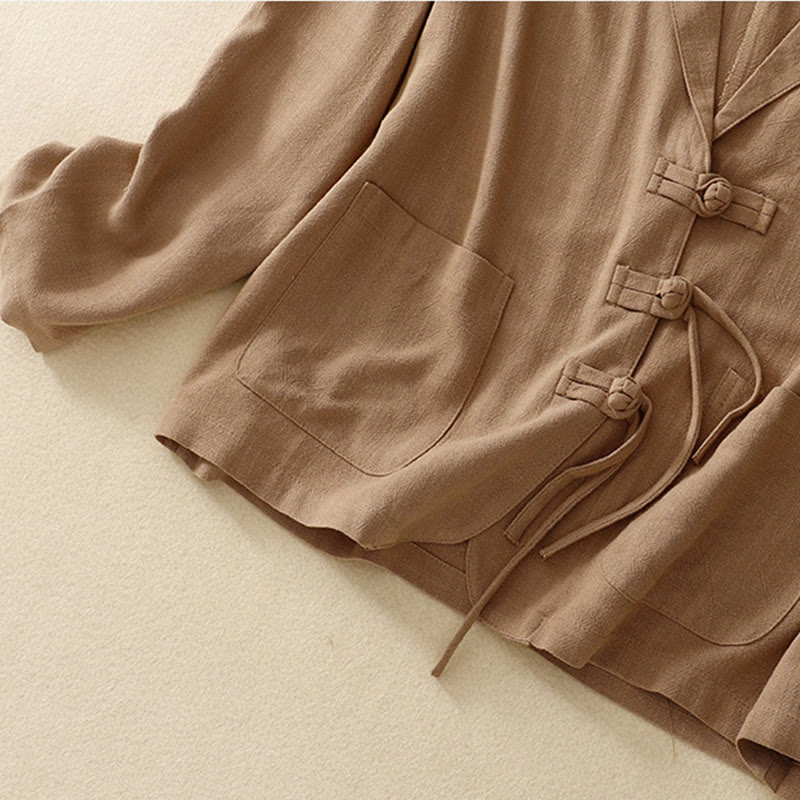 Buddha Stones Giacca da donna in cotone e lino con bottoni a rana e maniche lunghe e tasche - image 4