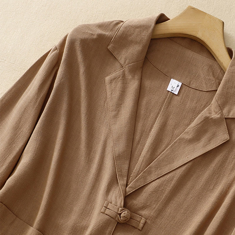 Buddha Stones Giacca da donna in cotone e lino con bottoni a rana e maniche lunghe e tasche - image 1