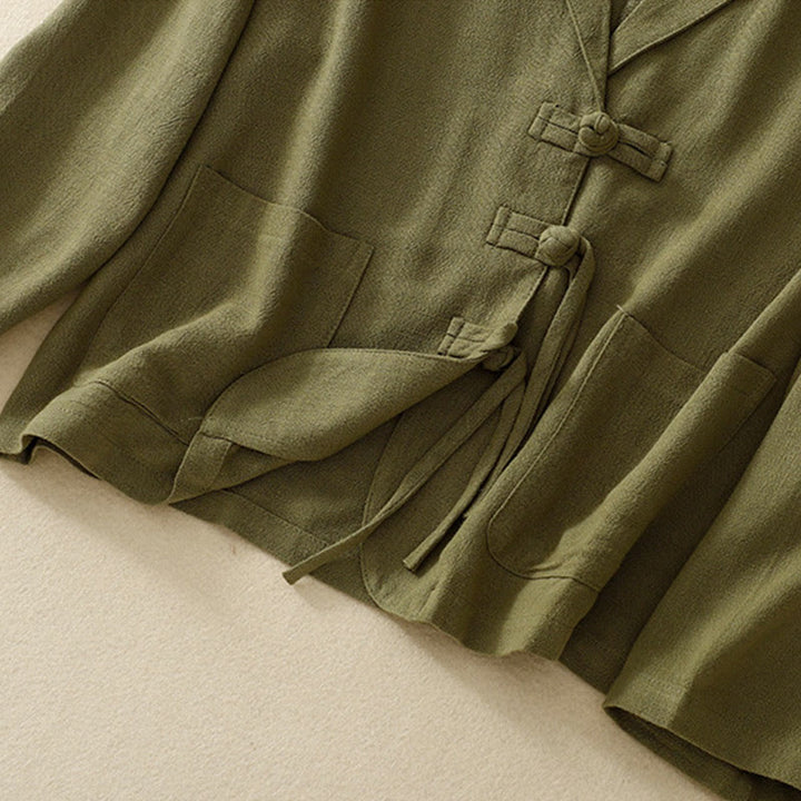 Buddha Stones Giacca da donna in cotone e lino con bottoni a rana e maniche lunghe e tasche - image 10