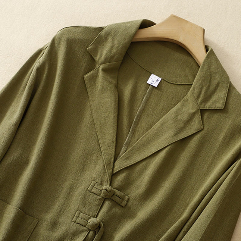 Buddha Stones Giacca da donna in cotone e lino con bottoni a rana e maniche lunghe e tasche - image 6