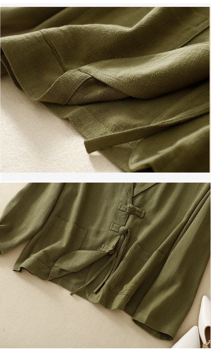 Buddha Stones Giacca da donna in cotone e lino con bottoni a rana e maniche lunghe e tasche - image 11