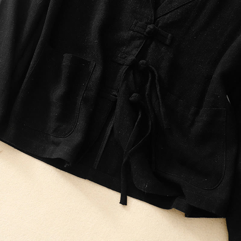 Buddha Stones Giacca da donna in cotone e lino con bottoni a rana e maniche lunghe e tasche - image 16