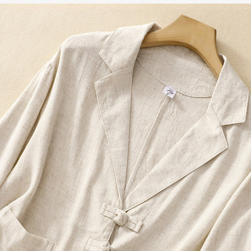 Buddha Stones Giacca da donna in cotone e lino con bottoni a rana e maniche lunghe e tasche - image 18