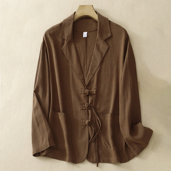 Buddha Stones Giacca da donna in cotone e lino con bottoni a rana e maniche lunghe e tasche - Siena - US12, UK/AU16, EU44 (2XL) - image 25