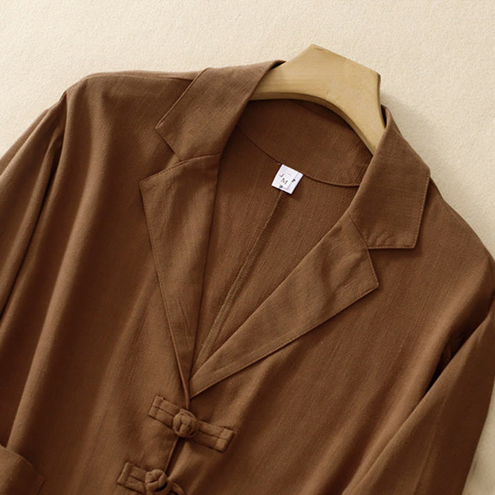 Buddha Stones Giacca da donna in cotone e lino con bottoni a rana e maniche lunghe e tasche - image 26