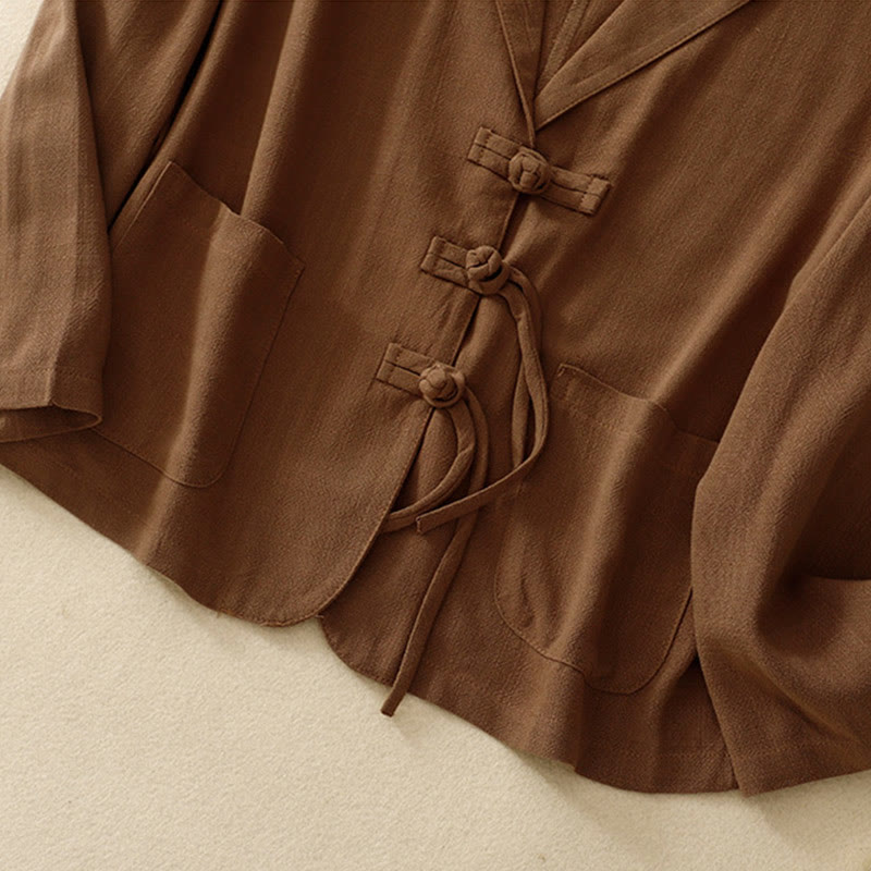 Buddha Stones Giacca da donna in cotone e lino con bottoni a rana e maniche lunghe e tasche - image 28