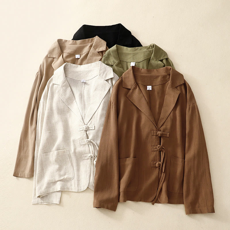 Buddha Stones Giacca da donna in cotone e lino con bottoni a rana e maniche lunghe e tasche - image 32