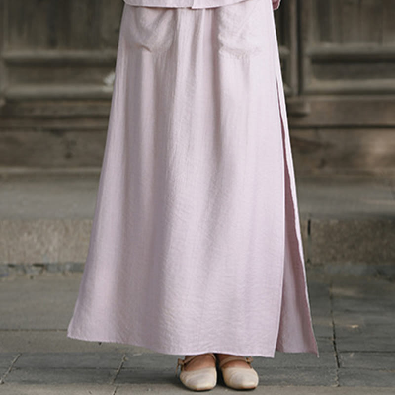 Buddha Stones Set da donna in cotone per meditazione, 2 pezzi, con bottoni, camicia a maniche corte, gonna e tasche - Gonna color marrone rosato - US8-10, UK/AU12-14, EU40-42 (2XL) - image 10