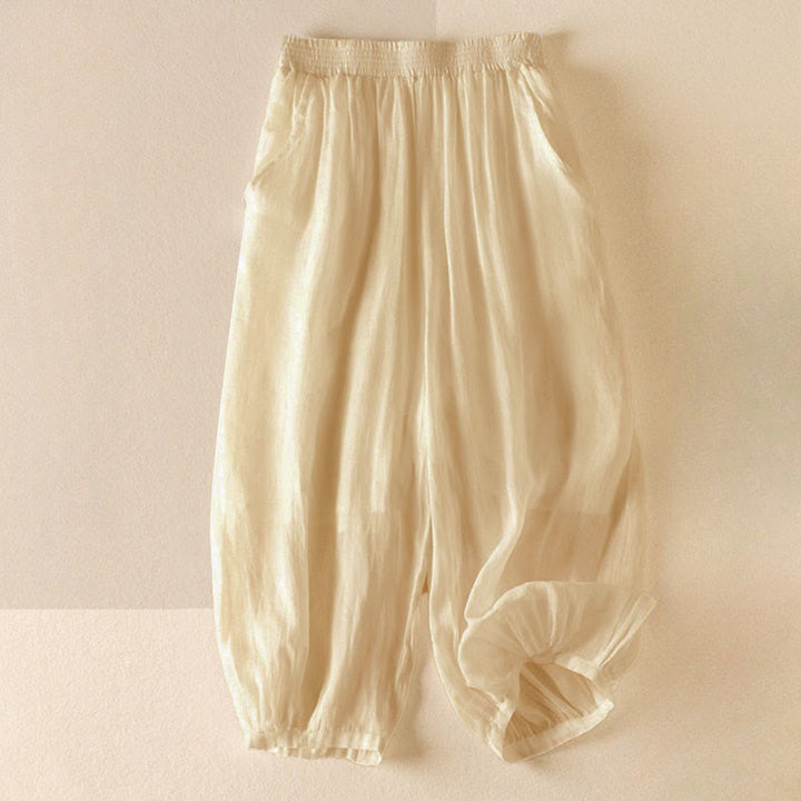 Pantaloni harem da donna in cotone e lino a doppio strato, con tasche, Buddha Stones, casual e semplici, estivi - LemonChiffon - US8-10, UK/AU12-14, EU40-42 (2XL) - image 8