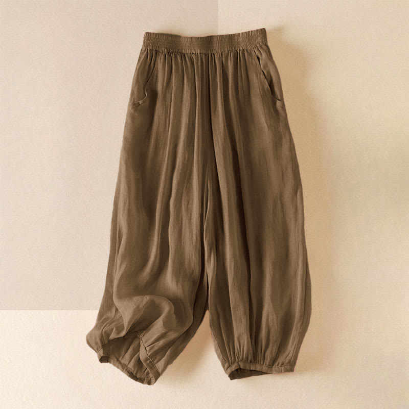 Pantaloni harem da donna in cotone e lino a doppio strato, con tasche, Buddha Stones, casual e semplici, estivi - Verga d'oro scura - US8-10, UK/AU12-14, EU40-42 (2XL) - image 20