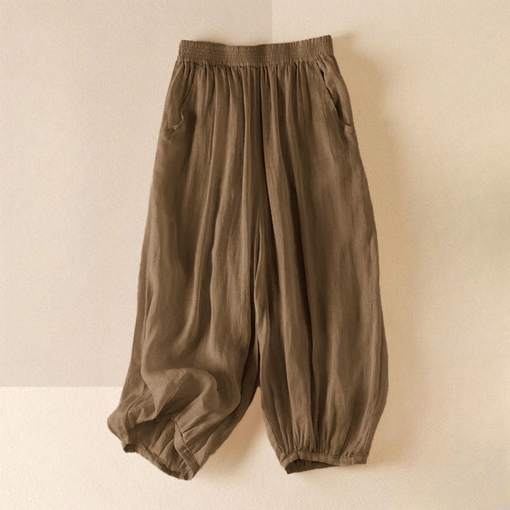 Pantaloni harem da donna in cotone e lino a doppio strato, con tasche, Buddha Stones, casual e semplici, estivi - Verga d'oro scura - US8-10, UK/AU12-14, EU40-42 (2XL) - image 20
