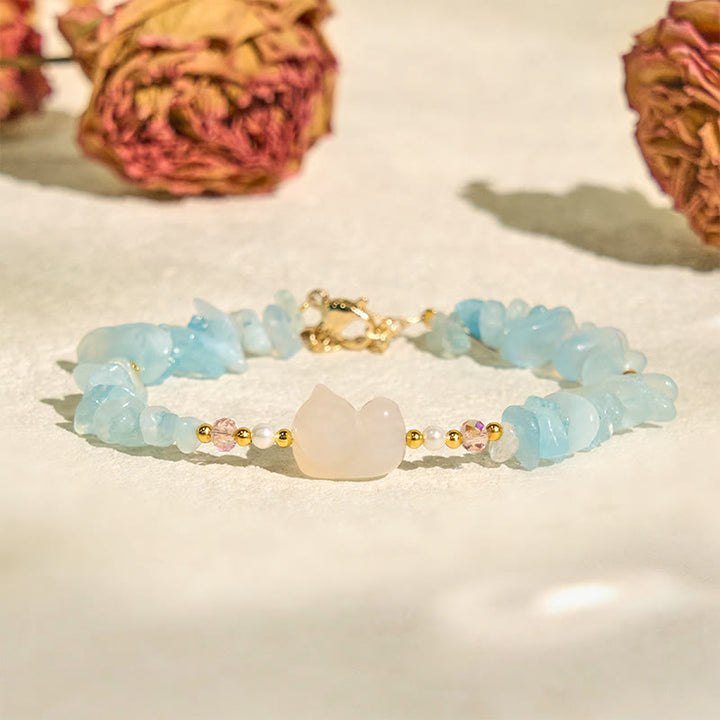 Braccialetto curativo a forma di gatto con acquamarina irregolare naturale Buddha Stones - image 3