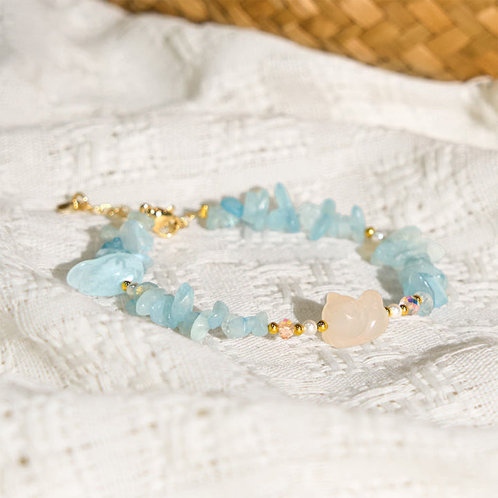 Braccialetto curativo a forma di gatto con acquamarina irregolare naturale Buddha Stones - image 4