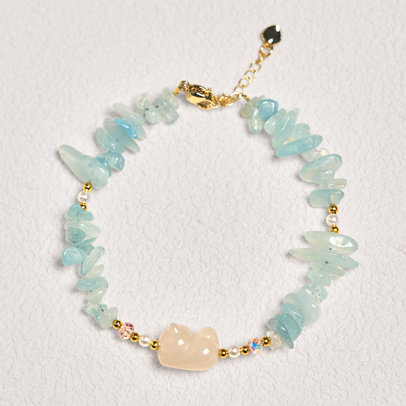 Braccialetto curativo a forma di gatto con acquamarina irregolare naturale Buddha Stones - image 2